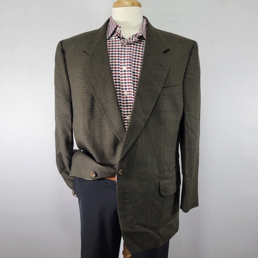 Oscar de la Renta Men's Sport Coat Blazer Two Button Green Houndstooth Size 46L